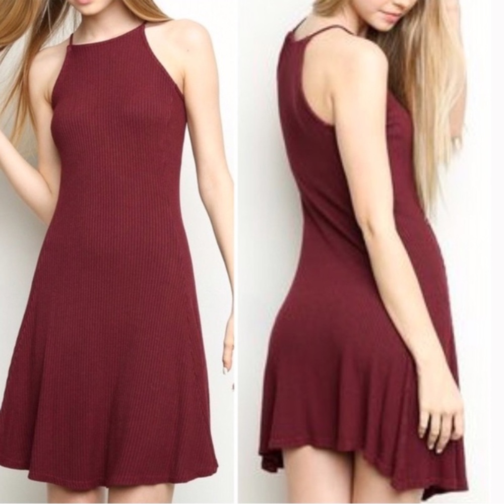 Brandy Melville Maroon Ribbed Dress